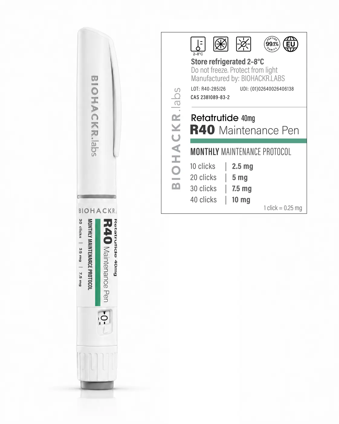 Retatrutide R40 Maintenance Pen — label view